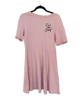 “Not Your Baby” embroidered H&M / Divided Pink Short Sleeve Mini Swing Dress